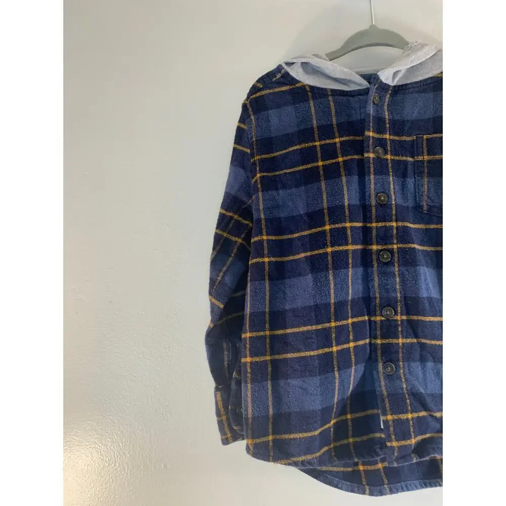 OSHKOSH B’GOSH Boy’s Hooded Button Down Long Sleeve Flannel Shirt / Size: 4